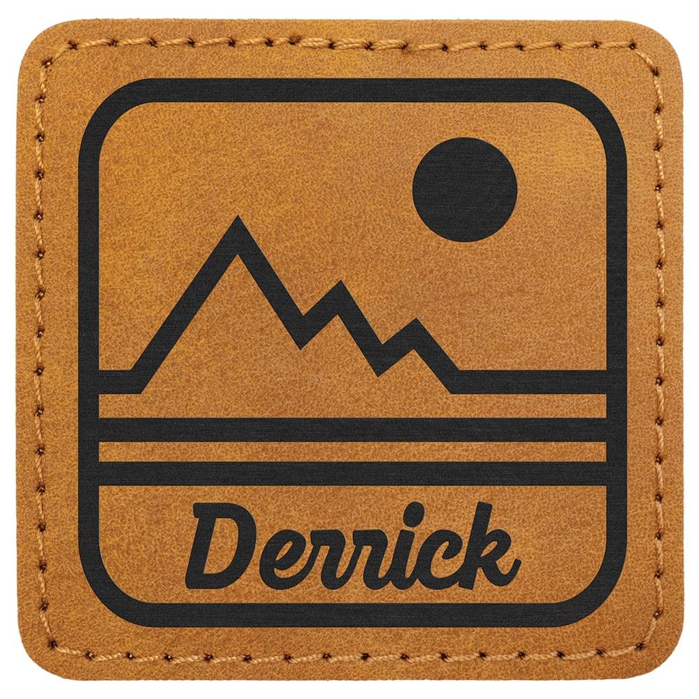 Custom Square Hat Patches, Engraved Faux Leather - 2 1/2" x 2 1/2", Light Brown