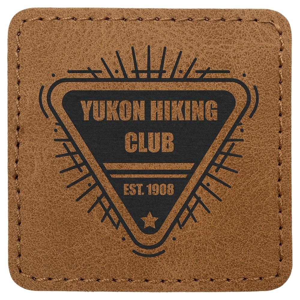 Custom Square Hat Patches, Engraved Faux Leather - 2 1/2" x 2 1/2", Medium Brown