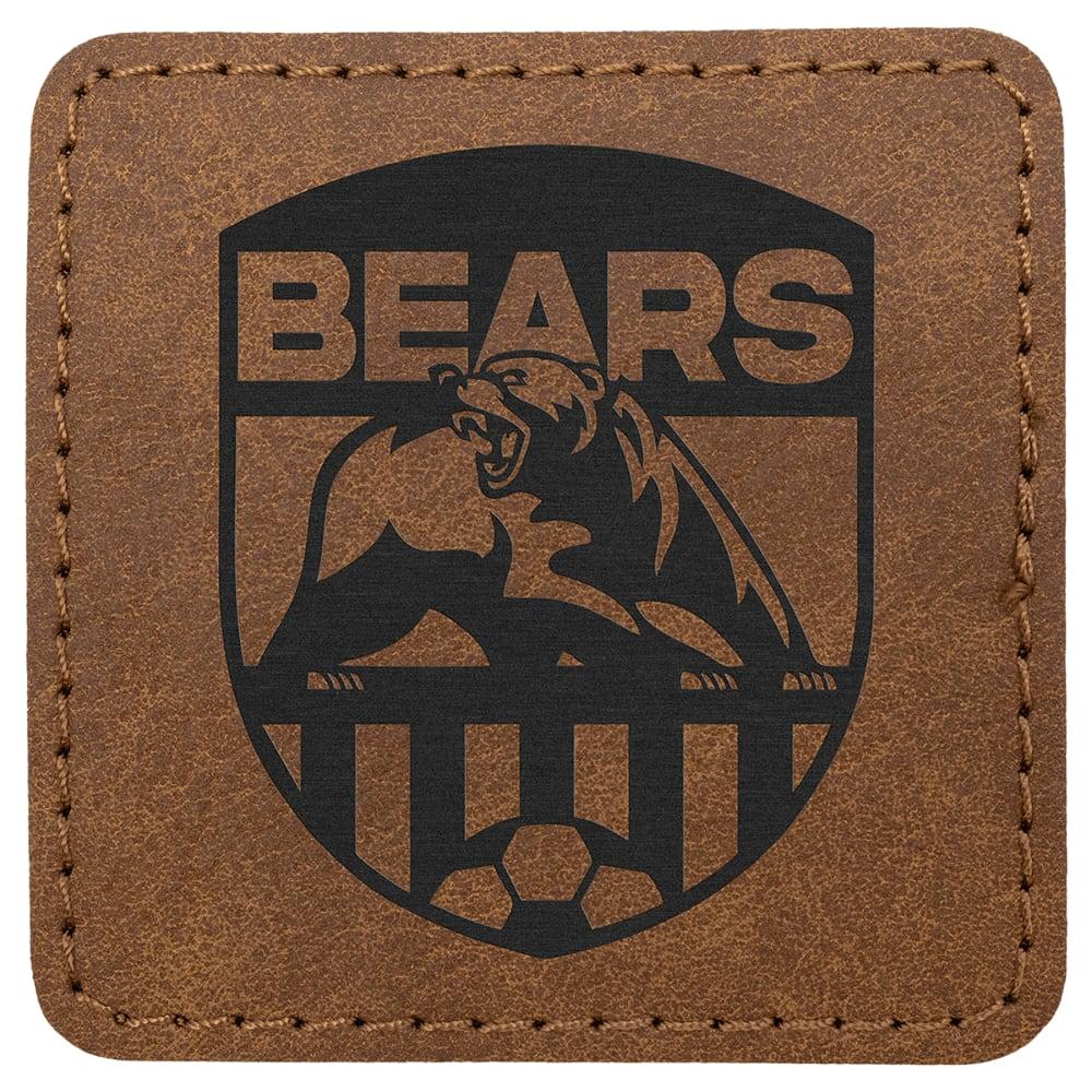 Custom Square Hat Patches, Engraved Faux Leather - 2 1/2" x 2 1/2", Dark Brown