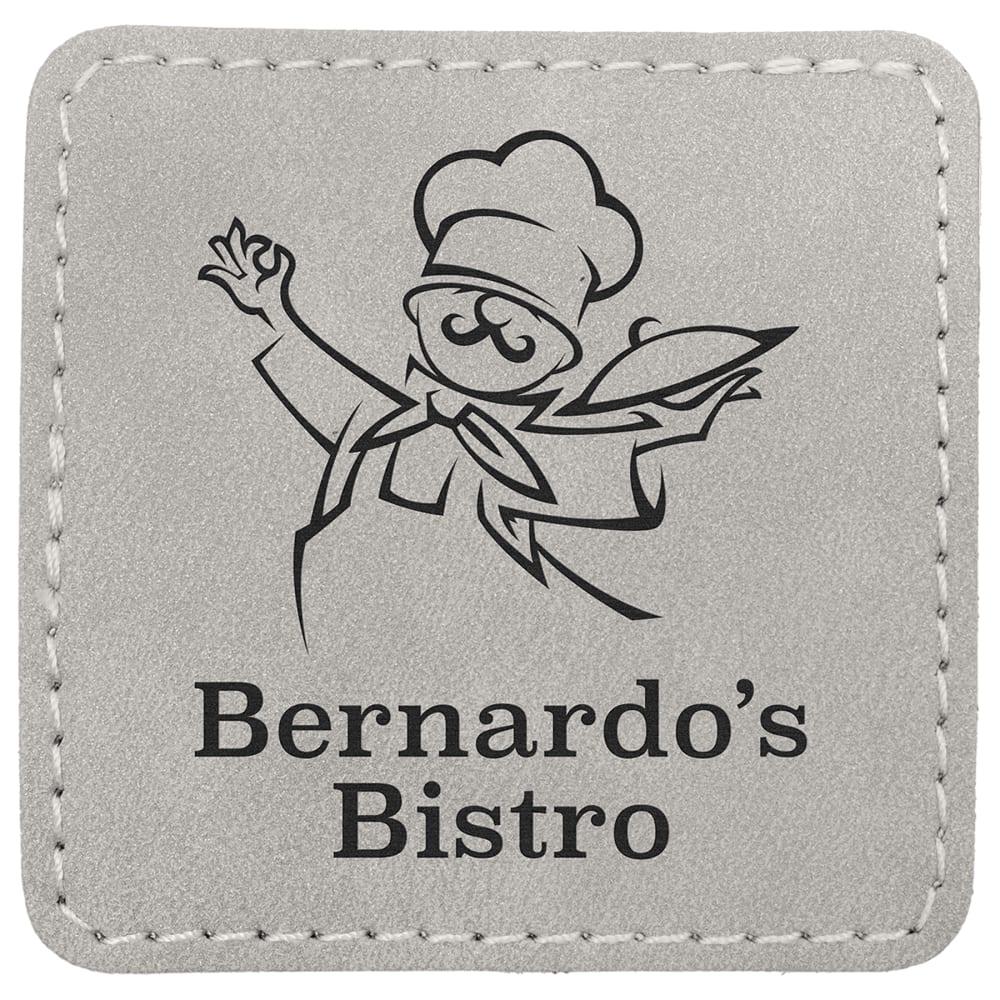 Custom Square Hat Patches, Engraved Faux Leather - 2 1/2" x 2 1/2", Light Gray