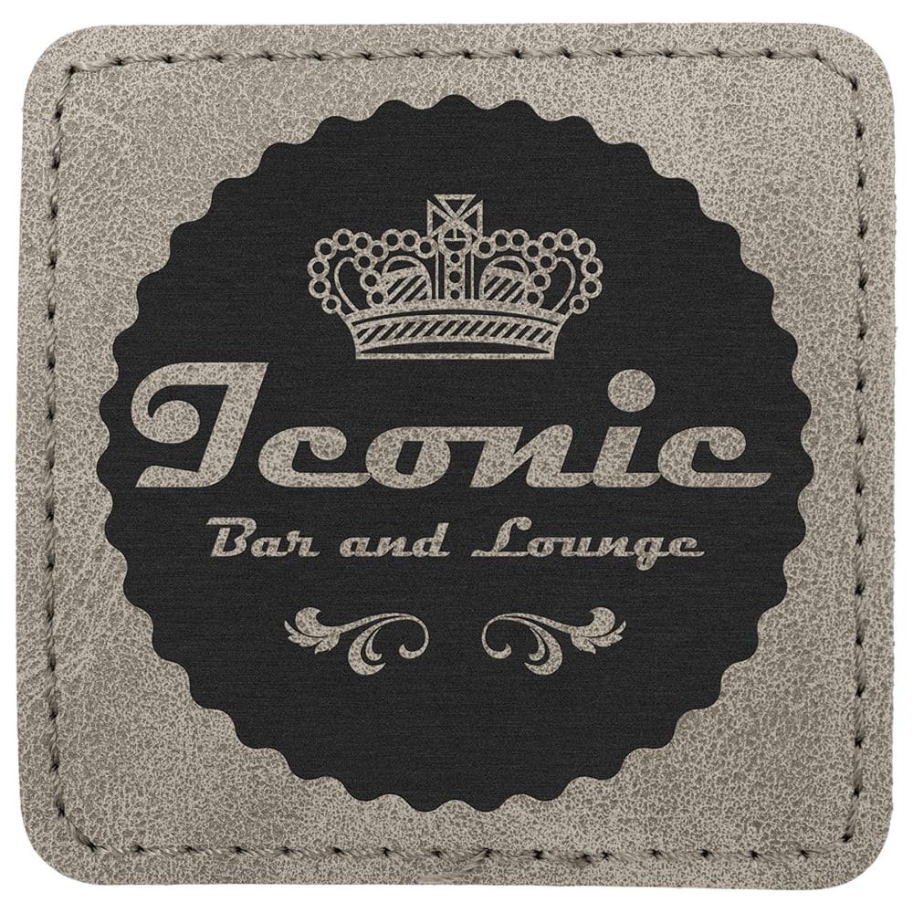Custom Square Hat Patches, Engraved Faux Leather - 2 1/2" x 2 1/2", Gray