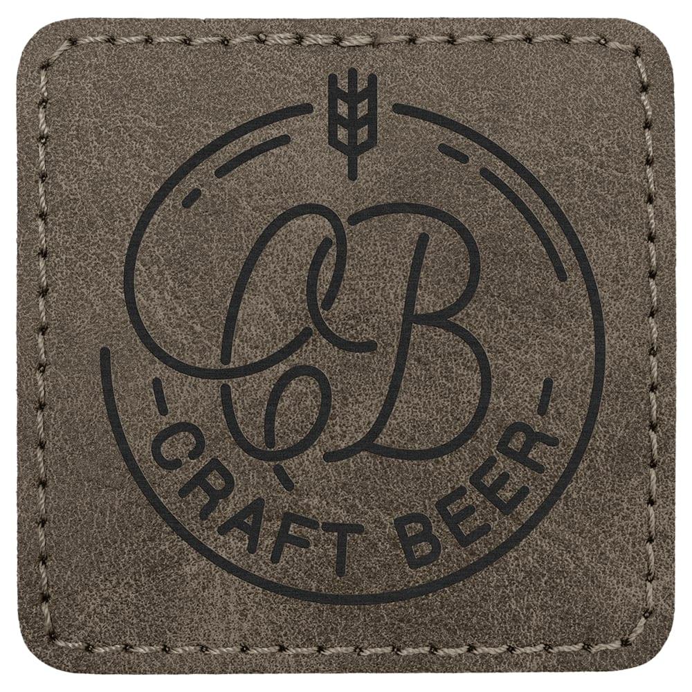 Custom Square Hat Patches, Engraved Faux Leather - 2 1/2" x 2 1/2", Dark Gray