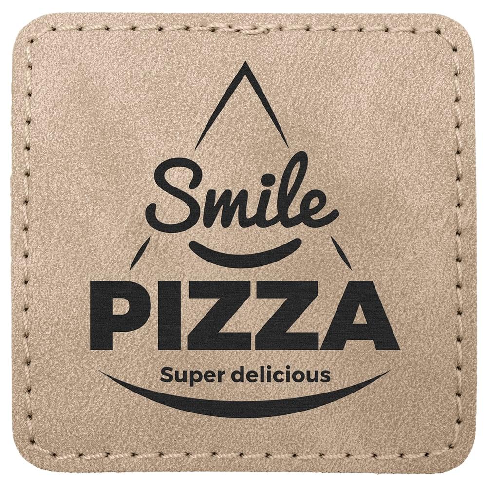 Custom Square Hat Patches, Engraved Faux Leather - 2 1/2" x 2 1/2", Light Tan