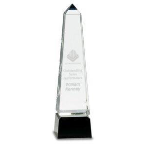 Personalized 10" Obelisk Crystal on Black Pedestal Base