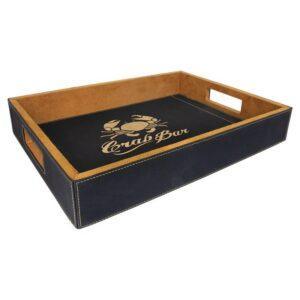 Personalized 16" x 12" Black/Gold Faux Leather Serving Tray
