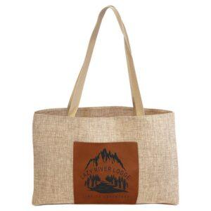 Personalized 19" x 12" Burlap Bag with 5" Rawhide Faux Leather Gusset