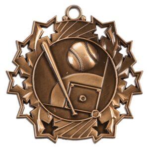 Personalized 2 1/4" Antique Bronze Baseball/Softball Ten Star Medal