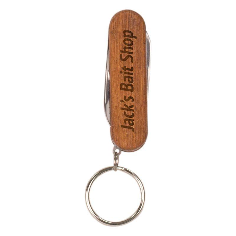Personalized 2 1/4" Wooden 3-Function Pocket Knife with Keychain