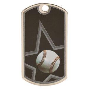 Personalized 2" Black/Silver Baseball Laserable Star Dog Tag
