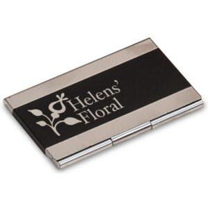 Personalized 3 3/4" x 2 1/2" Black Business Card Holder