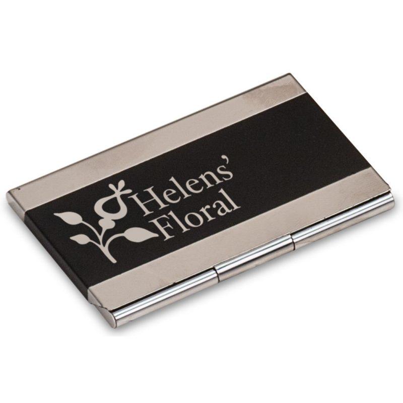 Personalized 3 3/4" x 2 1/2" Black Business Card Holder
