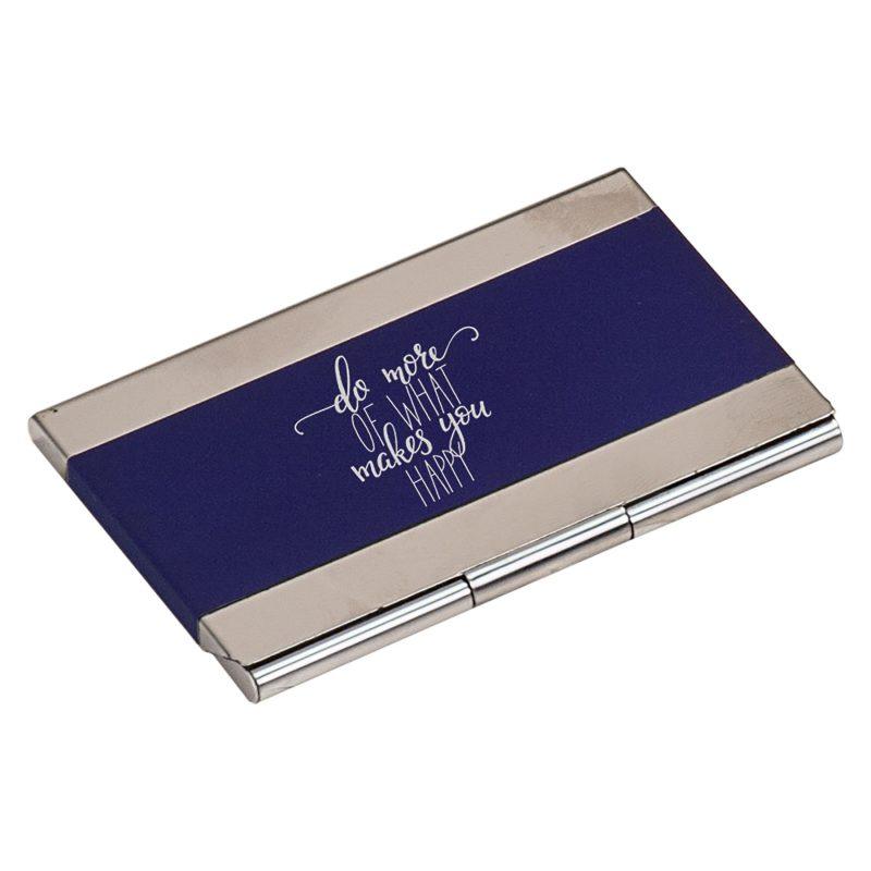 Personalized 3 3/4" x 2 1/2" Blue Business Card Holder