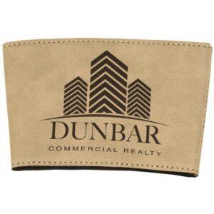 Personalized 3" Light Brown Faux Leather Mug Sleeve