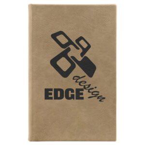 Personalized 5 1/4" x 8 1/4" Light Brown Faux Leather Sketch Book with Unlined Notepad