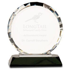 Personalized 6" Clear Crystal Round with Rectangle Facets on Black Crystal Base