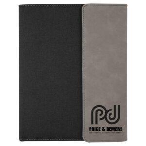 Personalized 7" x 9" Gray Faux Leather / Black Canvas Portfolio with Notepad