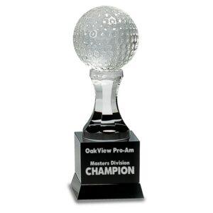 Personalized 9" Crystal Golf Ball on Black Pedestal Base