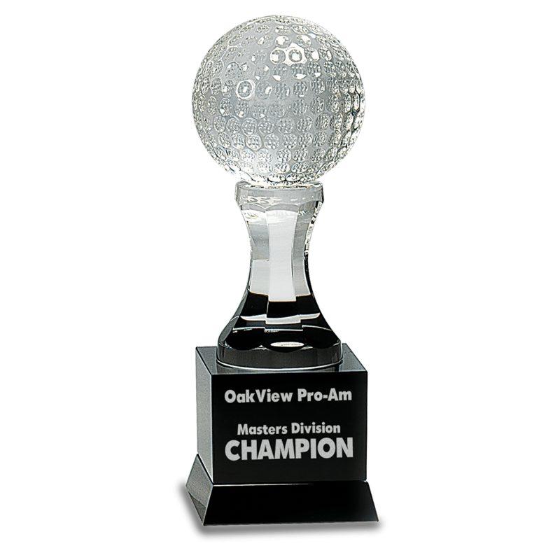 Personalized 9" Crystal Golf Ball on Black Pedestal Base