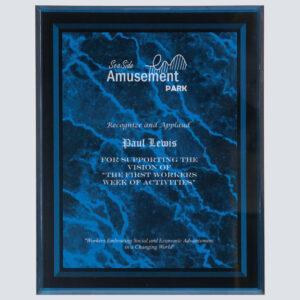 Personalized Acrylic Award Plaque with Marble Border - 7" x 9", Blue Marble