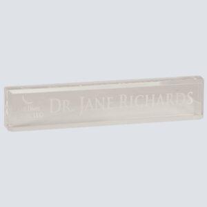Personalized Acrylic Desk Name Plate, Clear, Black or Jade Glass - Clear Acrylic, 8" x 2"