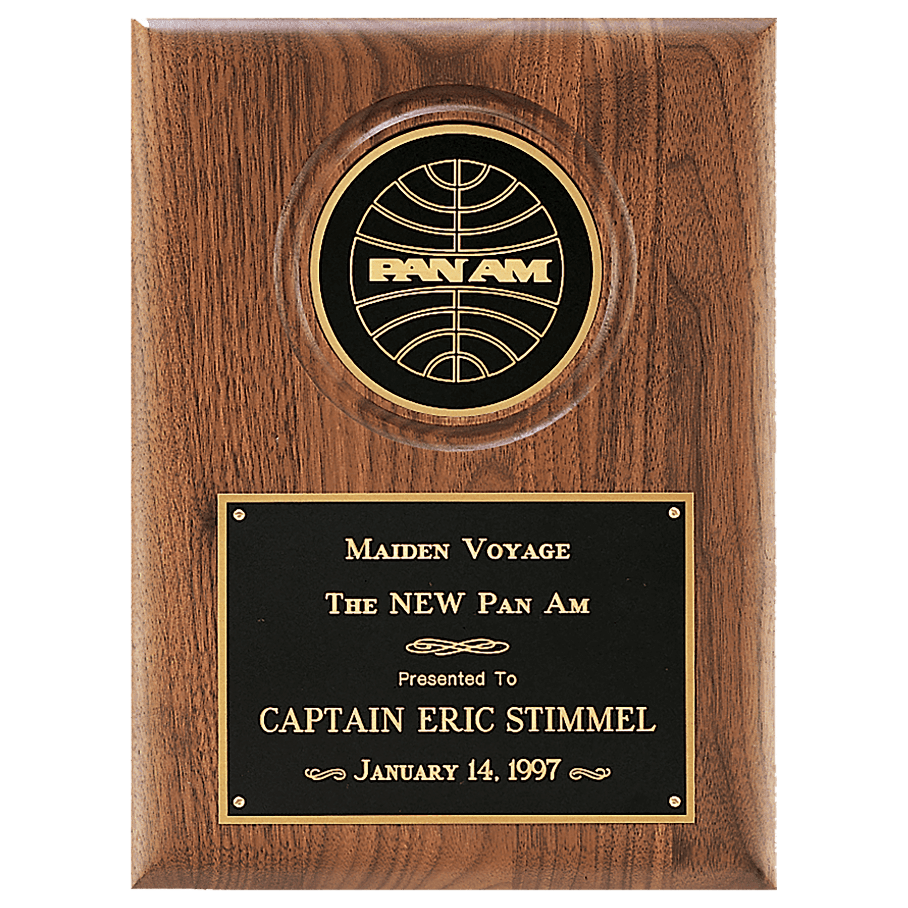 Personalized American Walnut Award Plaque – Black Plate & Disc, 9" x 12"