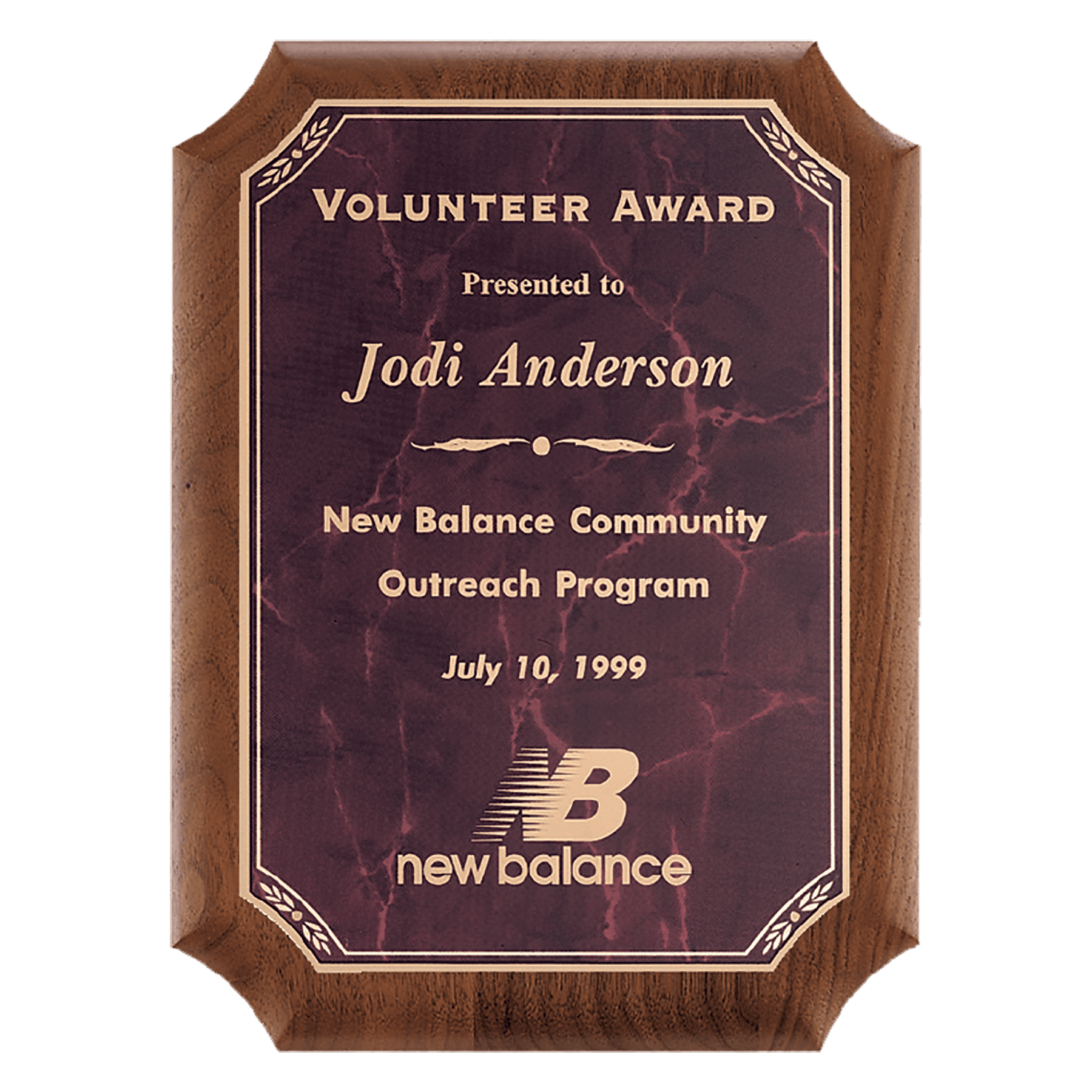 Personalized American Walnut Award Plaque – Ruby Marble & Gold, 8" x 10 1/2"