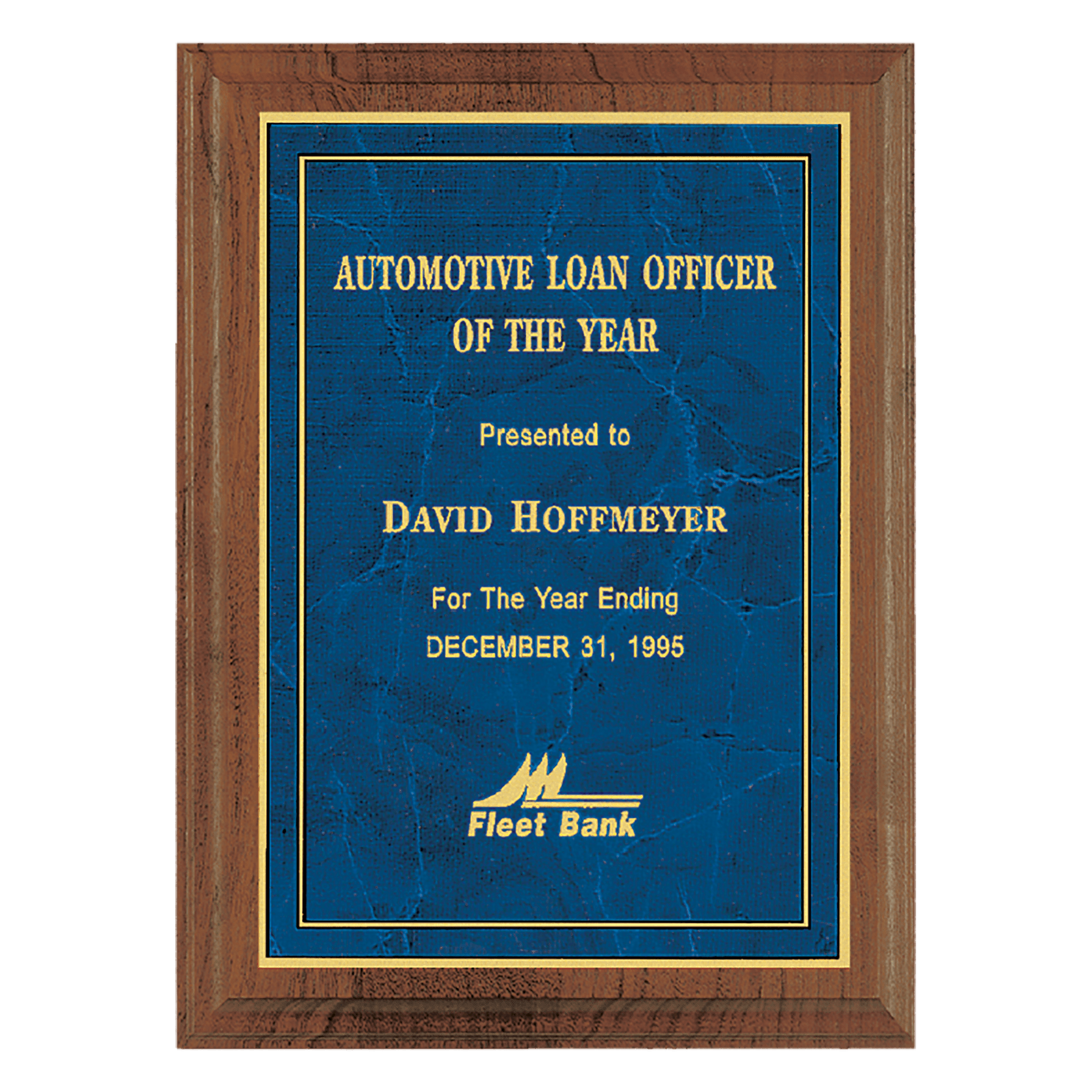 Personalized American Walnut Award Plaque – Sapphire Marble & Gold, 9" x 12"