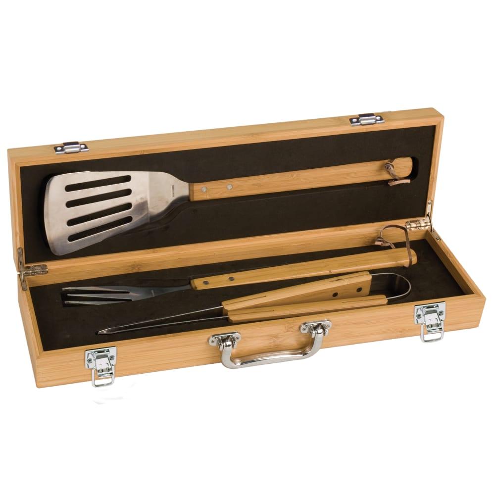 Personalized BBQ Tool Set or Grill Tool, Engraved - 3-Piece Set in Bamboo Box