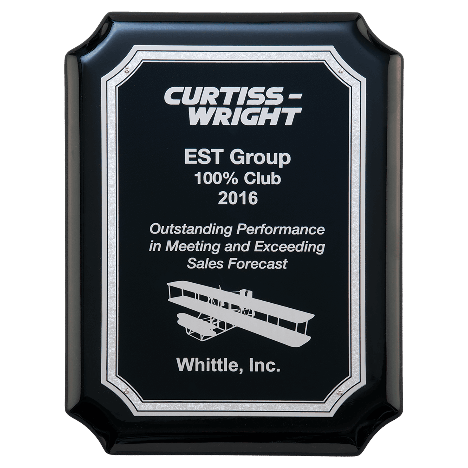 Personalized Black Piano Finish Award Plaque – Black & Silver Florentine, 8" x 10 1/2"