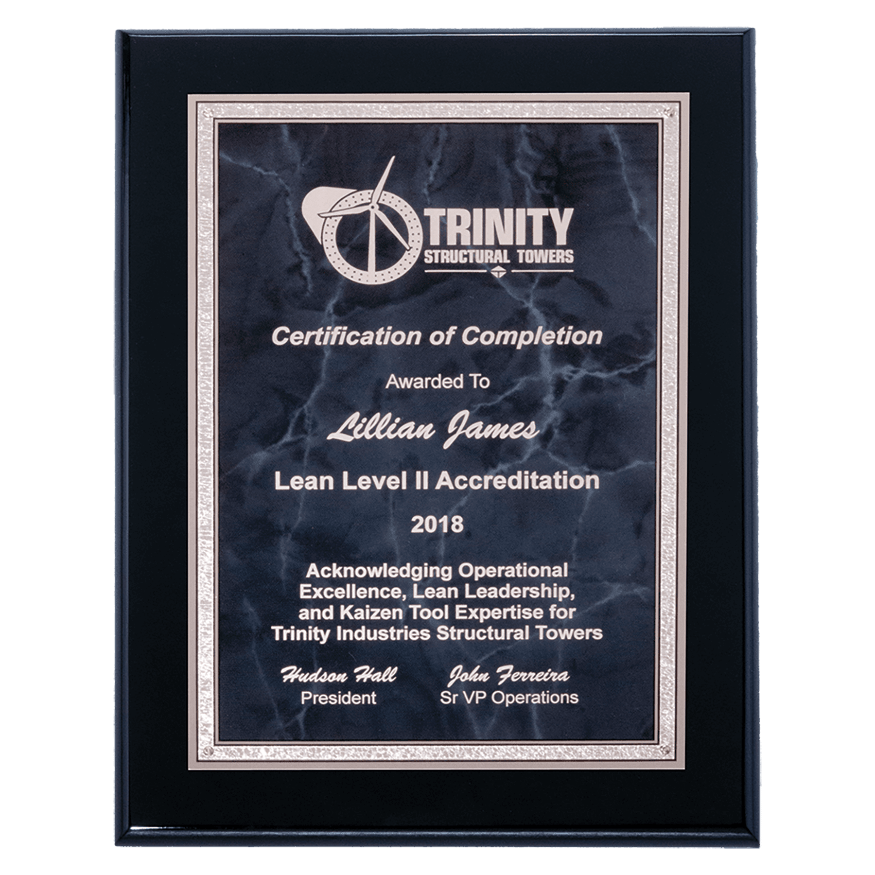 Personalized Black Piano Finish Award Plaque – Gray Marble & Silver, 8" x 10"