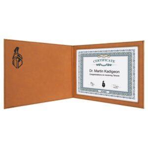 Personalized Certificate Holder, Engraved Faux Leather - Rawhide/Black