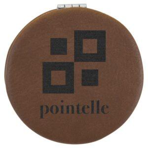Personalized Compact Mirror, Engraved Faux Leather - Dark Brown