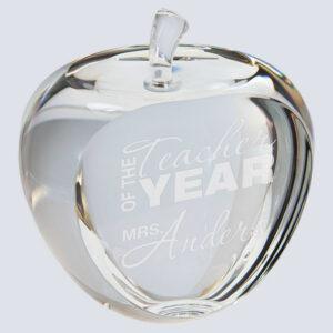 Personalized Crystal Apple, Engraved Teacher Gift - Apple with Flat Face