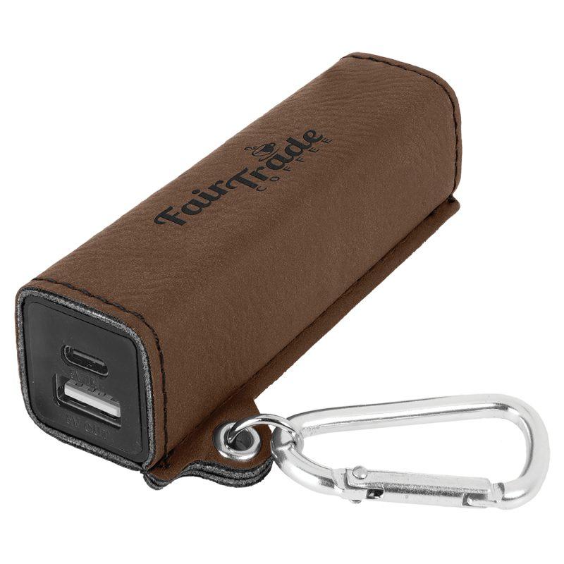 Personalized Dark Brown Faux Leather 2200 mAh Power Bank with USB-C Cord
