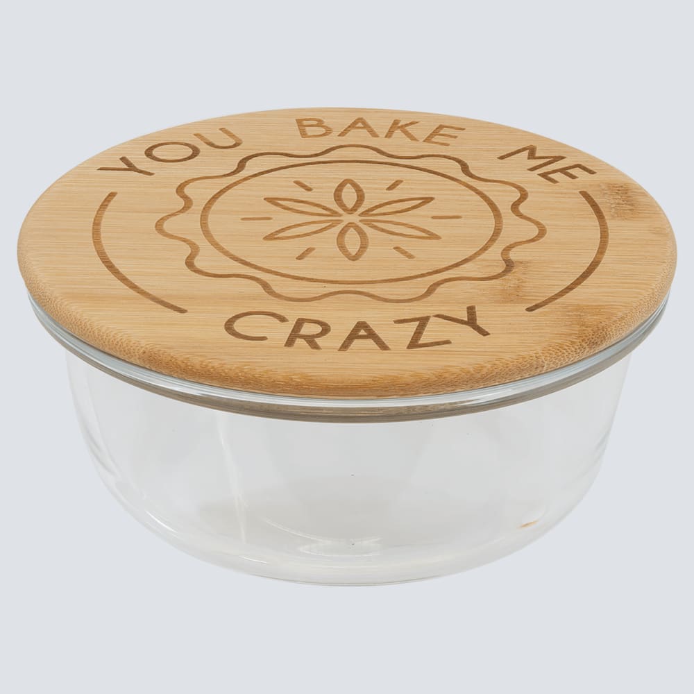 Personalized Glass Food Container with Engraved Bamboo Lid - Round 21 oz