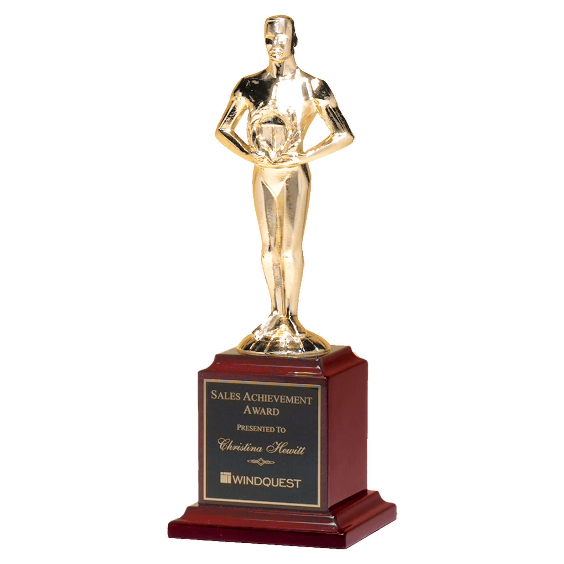 Personalized Gold Achiever Figure Award – 9" on Rosewood Piano Finish Base
