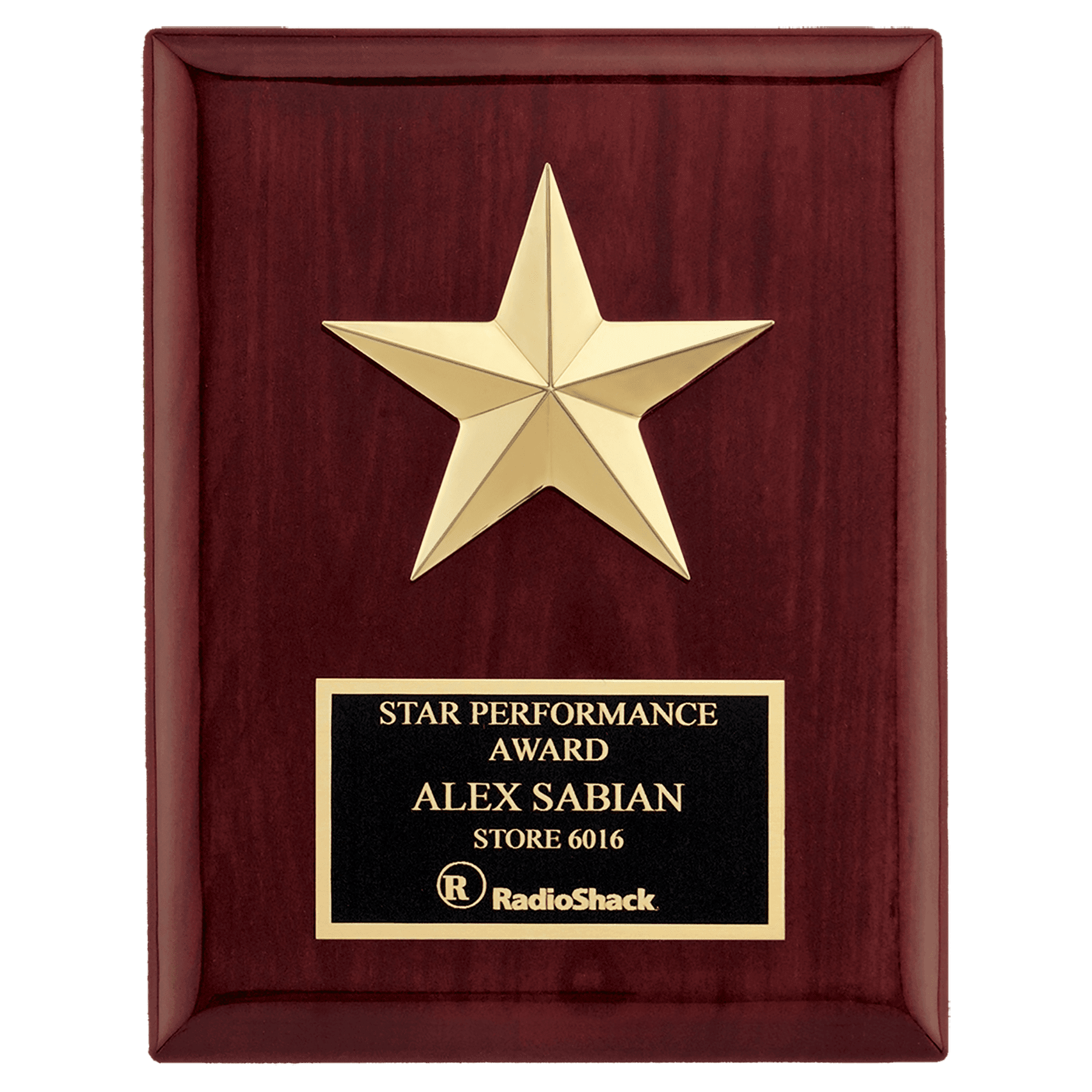 Personalized Gold Star Award – 6" x 8" Gold Star Plaque, Rosewood