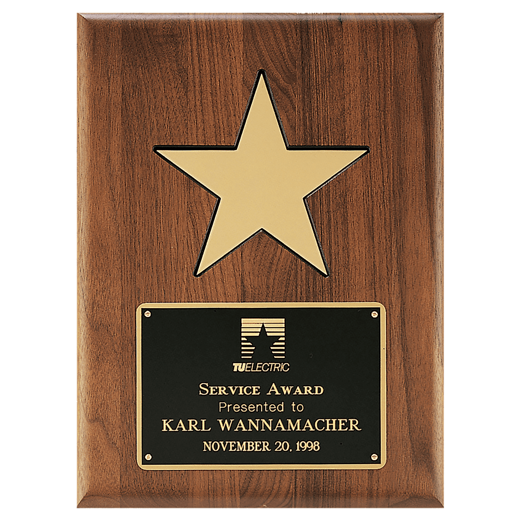 Personalized Gold Star Award – 9" x 12" Gold Star on Walnut Plaque