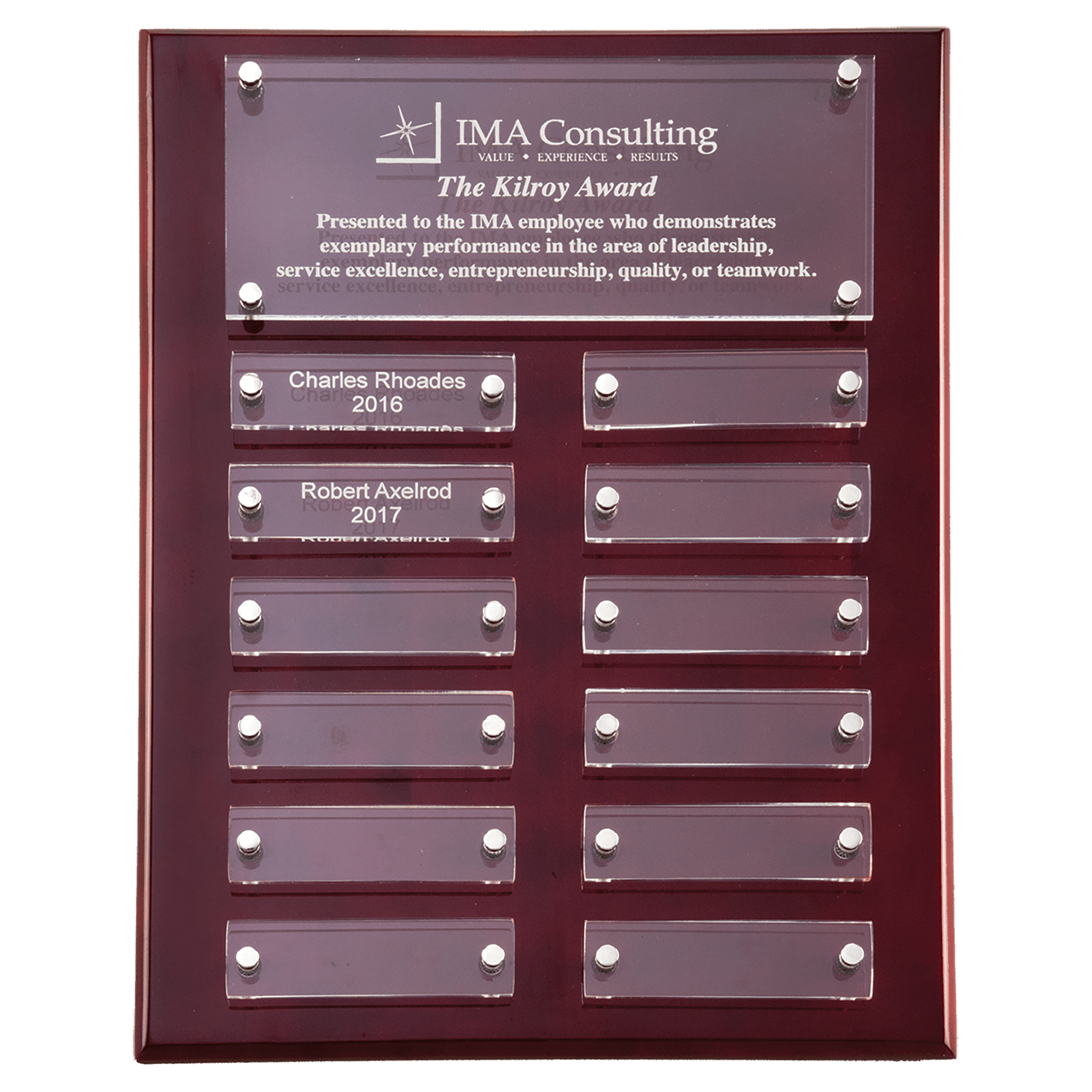 Personalized High Gloss Perpetual Plaque – 9" x 12" Rosewood, 12 Acrylic Plates