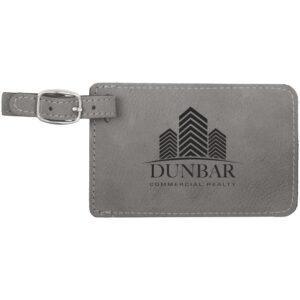 Personalized Luggage Tag, Engraved Faux Leather - Gray