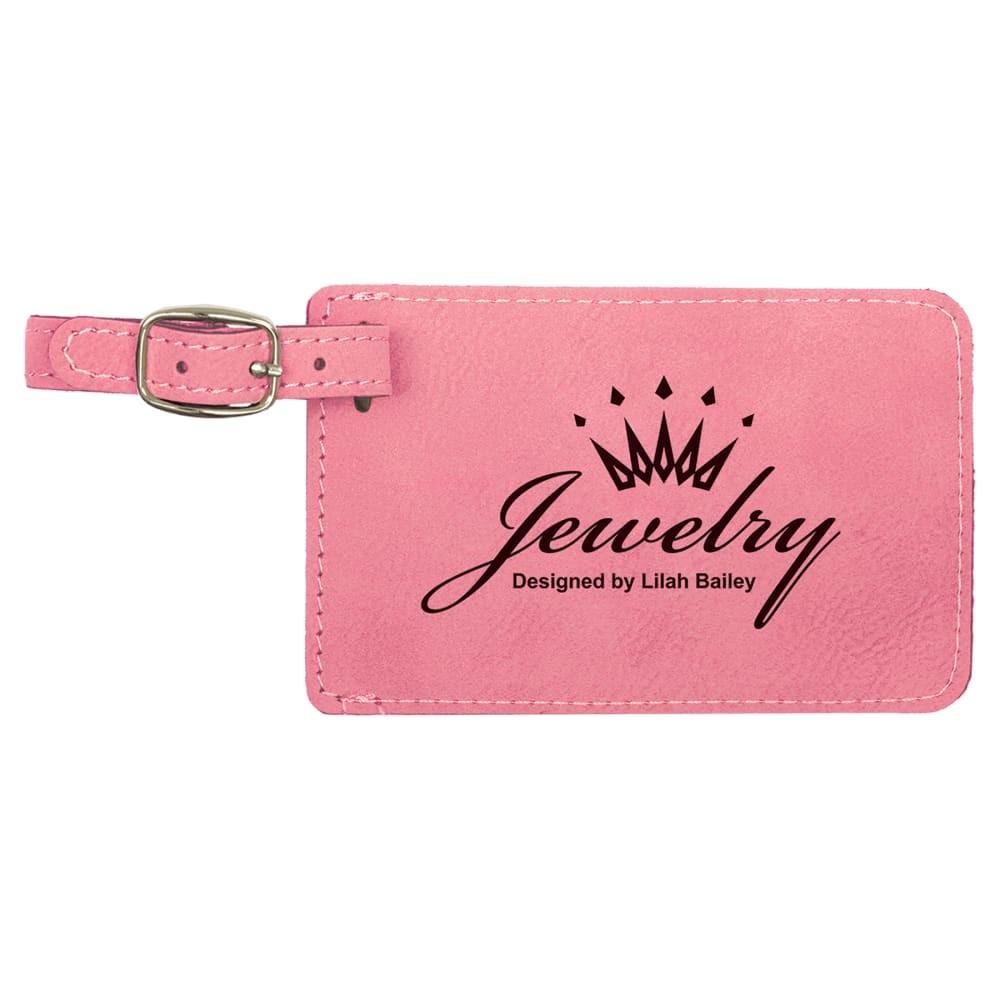 Personalized Luggage Tag, Engraved Faux Leather - Pink