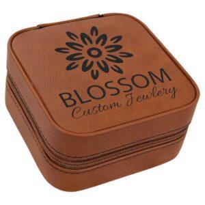 Personalized Mini Jewelry Box, 4" Engraved Faux Leather - Black / Rawhide
