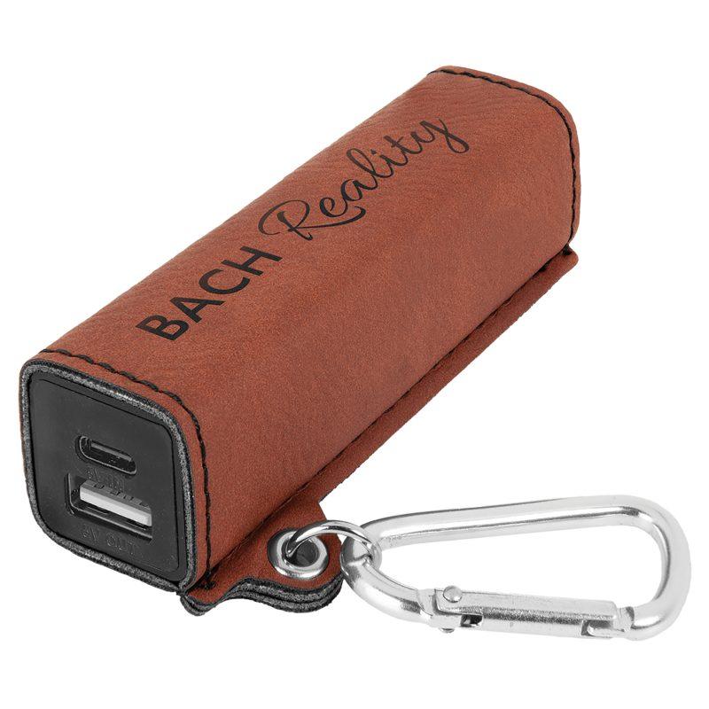 Personalized Rawhide Faux Leather 2200 mAh Power Bank with USB-C Cord