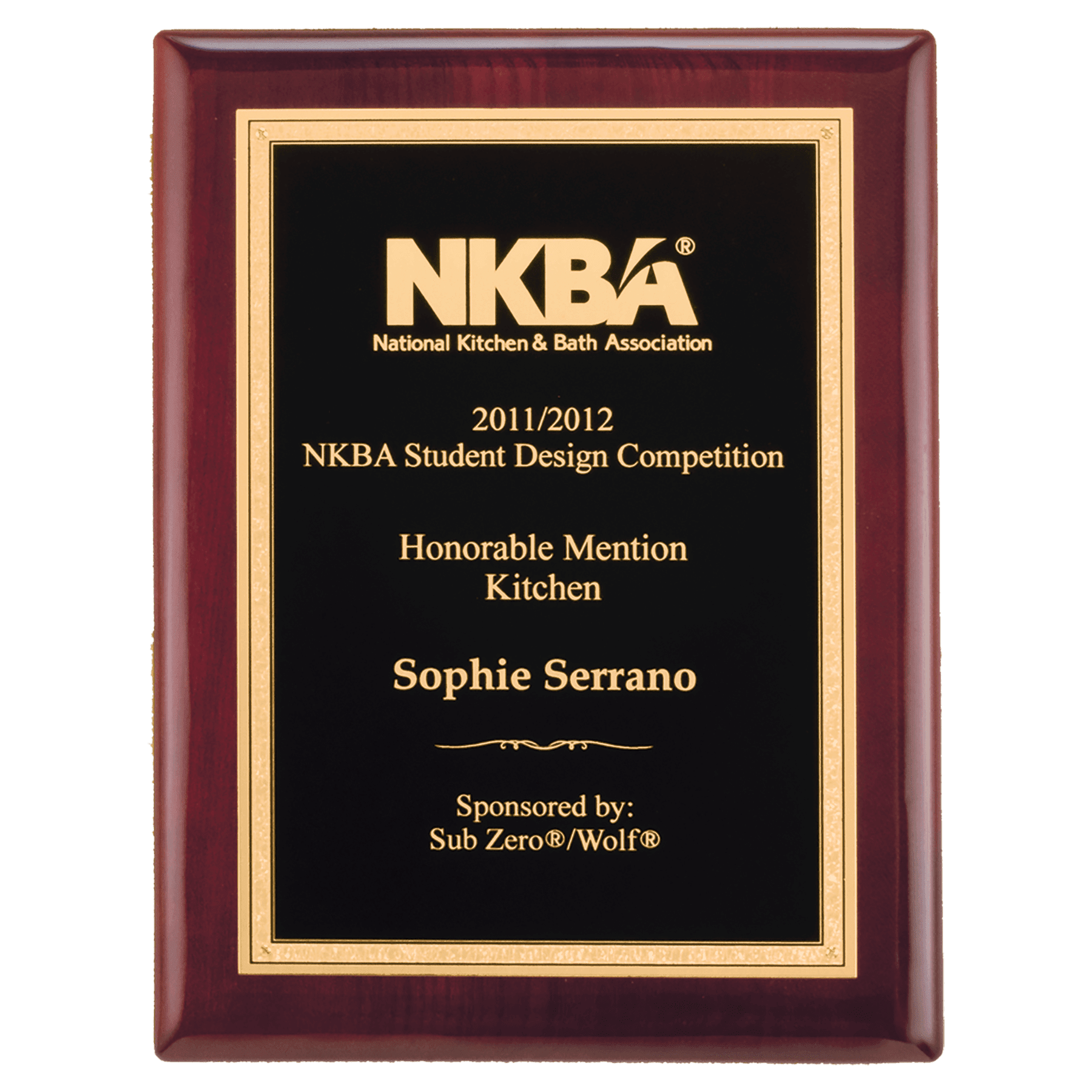Personalized Rosewood Piano Finish Award Plaque – Black & Gold Florentine, 8" x 10"