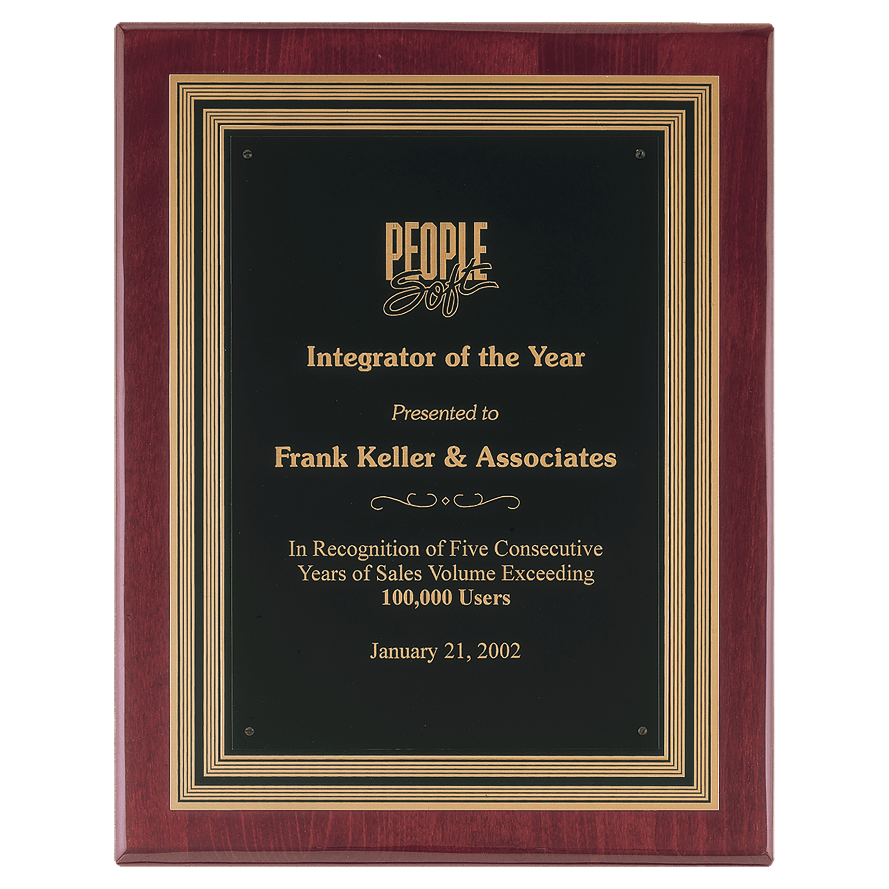 Personalized Rosewood Piano Finish Award Plaque – Gold Embossed Back, 11" x 14"
