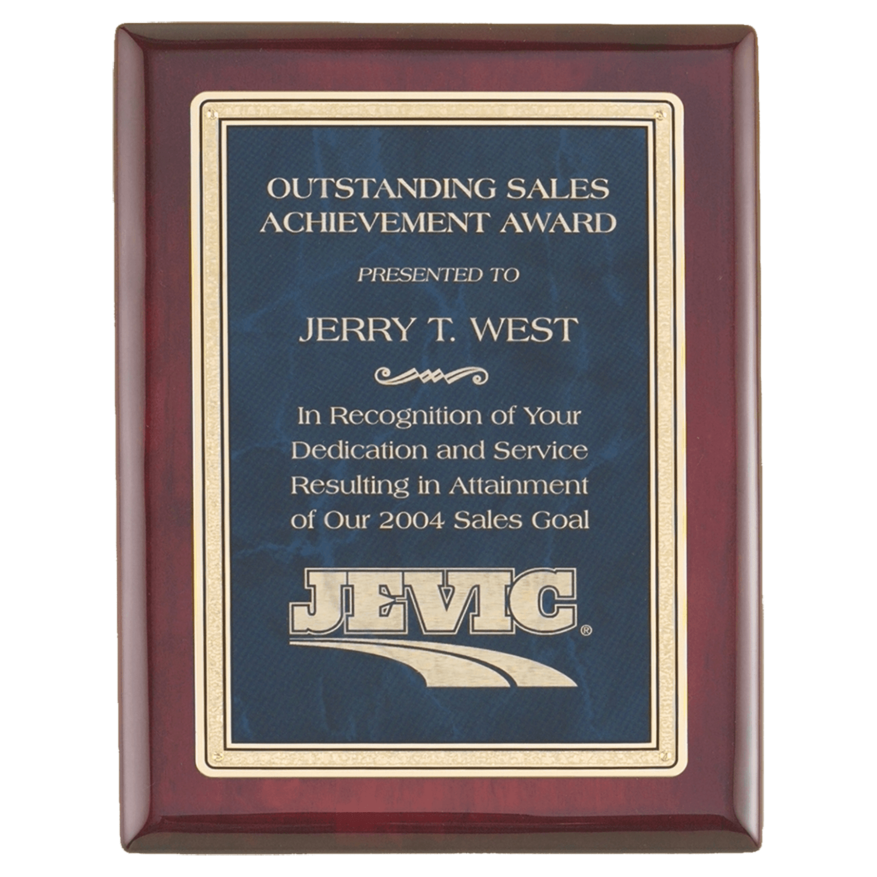 Personalized Rosewood Piano Finish Award Plaque – Sapphire Marble & Gold, 9" x 12"