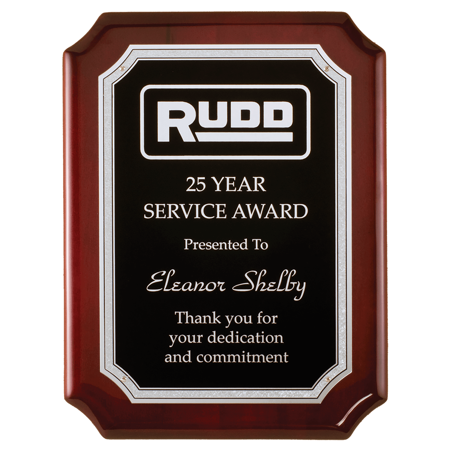 Personalized Rosewood Piano Finish Award Plaque – Textured Black & Silver, 8" x 10 1/2"