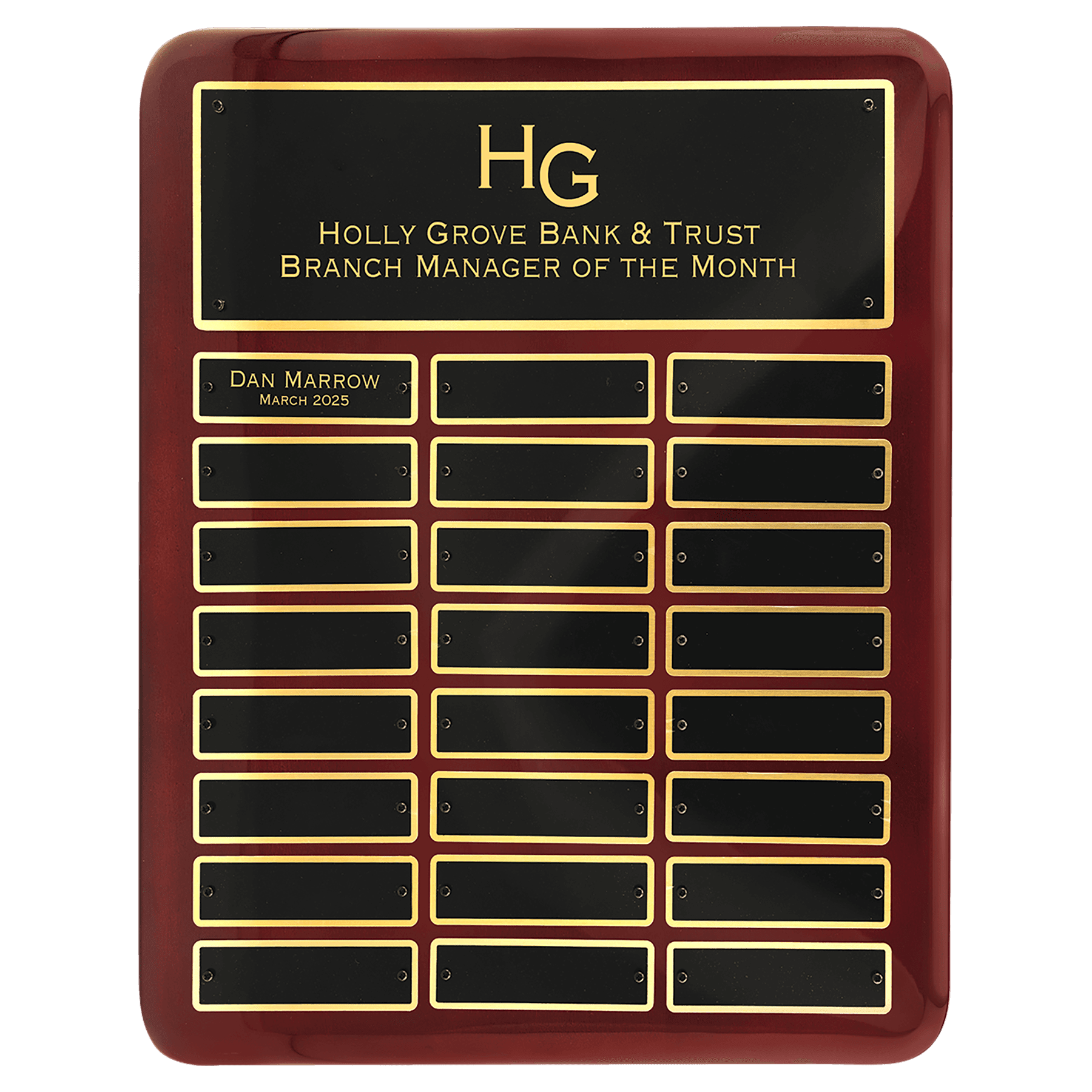 Personalized Rosewood Piano Finish Perpetual Plaque – 24 Plates, 12" x 15"