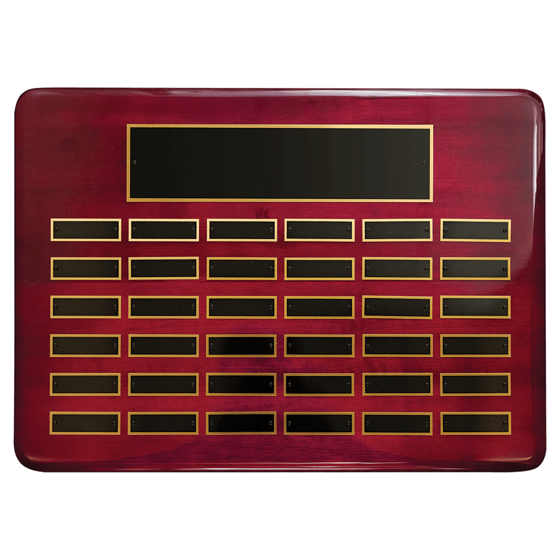 Personalized Rosewood Piano Finish Perpetual Plaque – 36 Plates, 15" x 21"