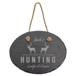 Personalized Slate Sign, Engraved Home Decor - Hanging Oval 7 3/4" x 6"